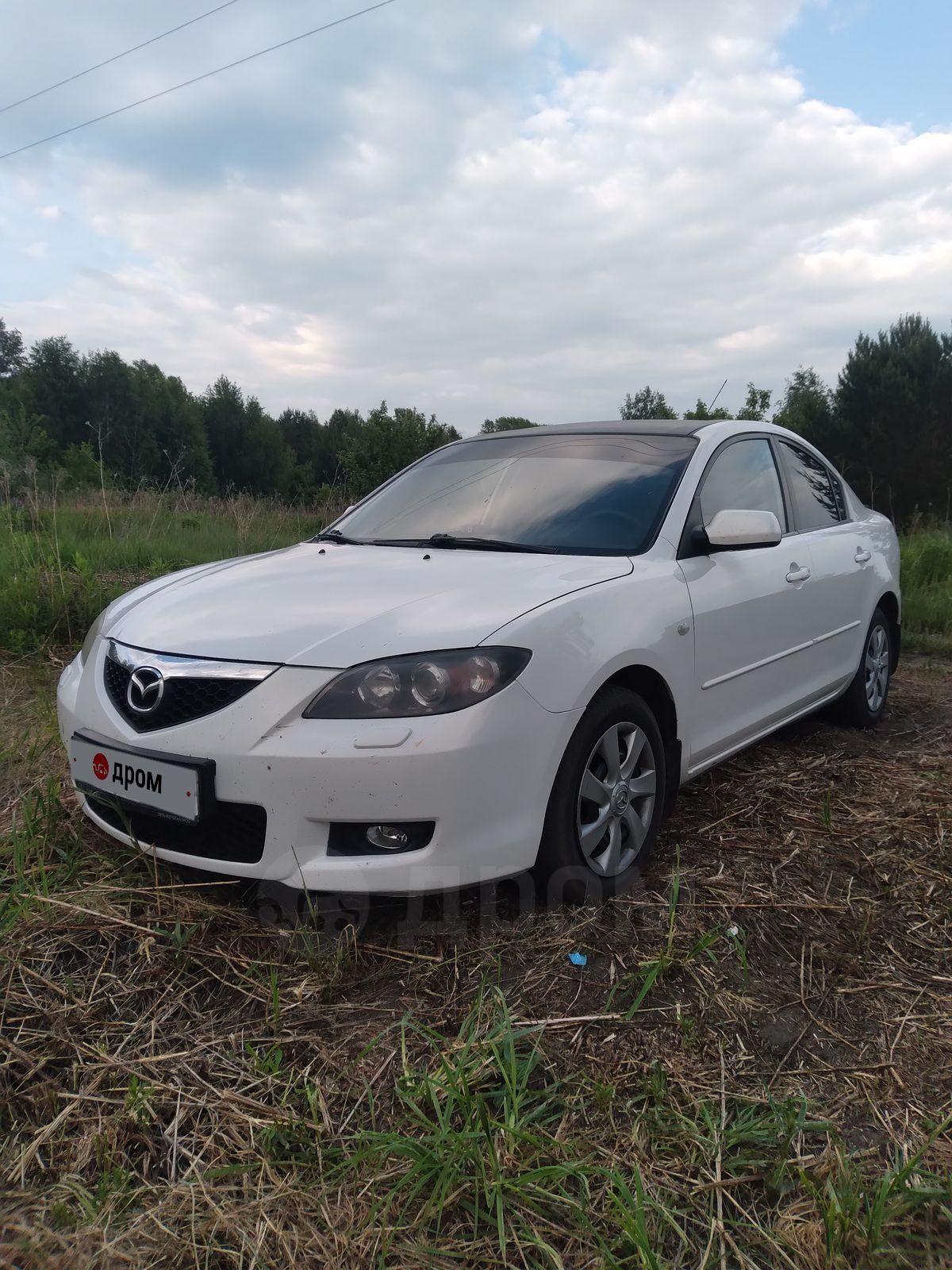 Мазда Мазда 3 2008 в Барнауле, Машина в родной краске, цвет белый  перламутр, эксплуатация с 2009года, с пробегом 210000 км, белый, руль  левый, бу, Алтайский край